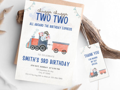 Editable Train Birthday Invitation Template, Train Second Birthday Printable Invitation, Train Party Invite Chugga Chugga Two two Birthday