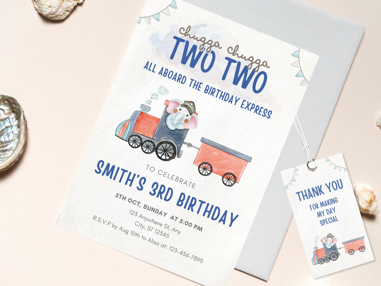 Editable Train Birthday Invitation Template, Train Second Birthday Printable Invitation, Train Party Invite Chugga Chugga Two two Birthday
