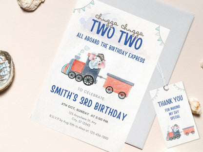 Editable Train Birthday Invitation Template, Train Second Birthday Printable Invitation, Train Party Invite Chugga Chugga Two two Birthday