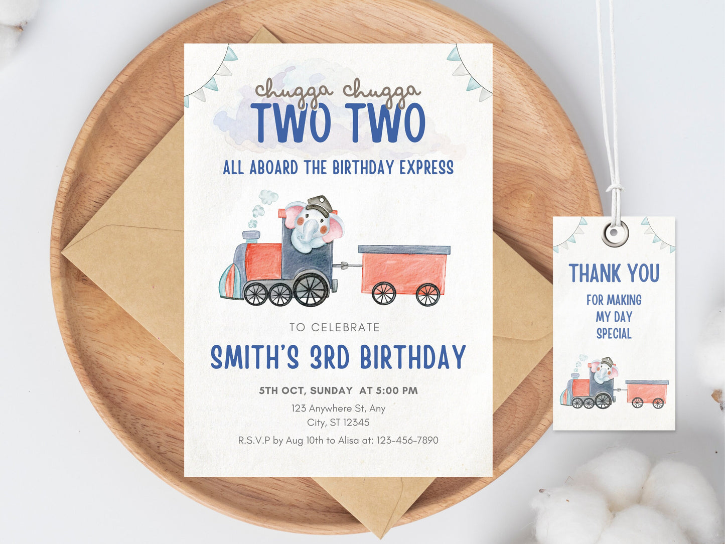 Editable Train Birthday Invitation Template, Train Second Birthday Printable Invitation, Train Party Invite Chugga Chugga Two two Birthday