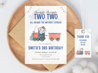 Editable Train Birthday Invitation Template, Train Second Birthday Printable Invitation, Train Party Invite Chugga Chugga Two two Birthday