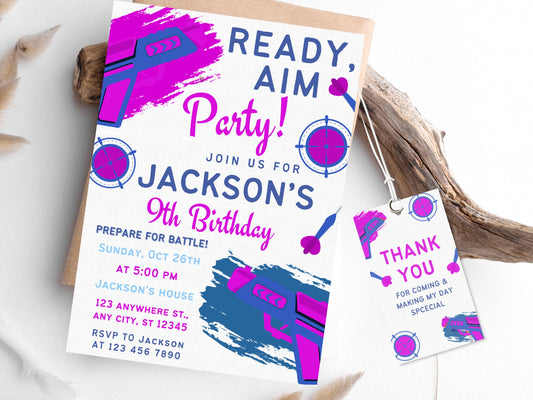 Editable Nerf Birthday Party Invitation, Canva Template (Instant Download)