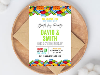 Building Blocks Birthday Invitation, Kids Party, Editable Canva Template (Digital Download)