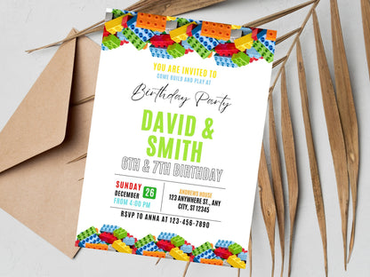 Building Blocks Birthday Invitation, Kids Party, Editable Canva Template (Digital Download)
