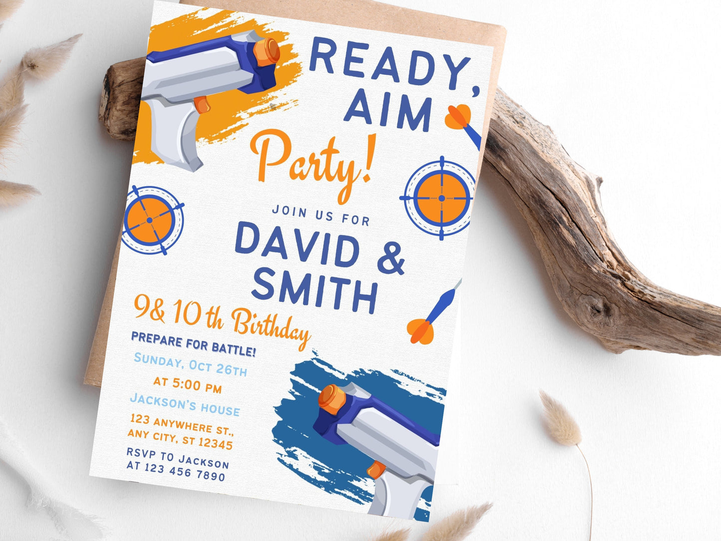 Editable Nerf Birthday Party Invitation, Canva Template