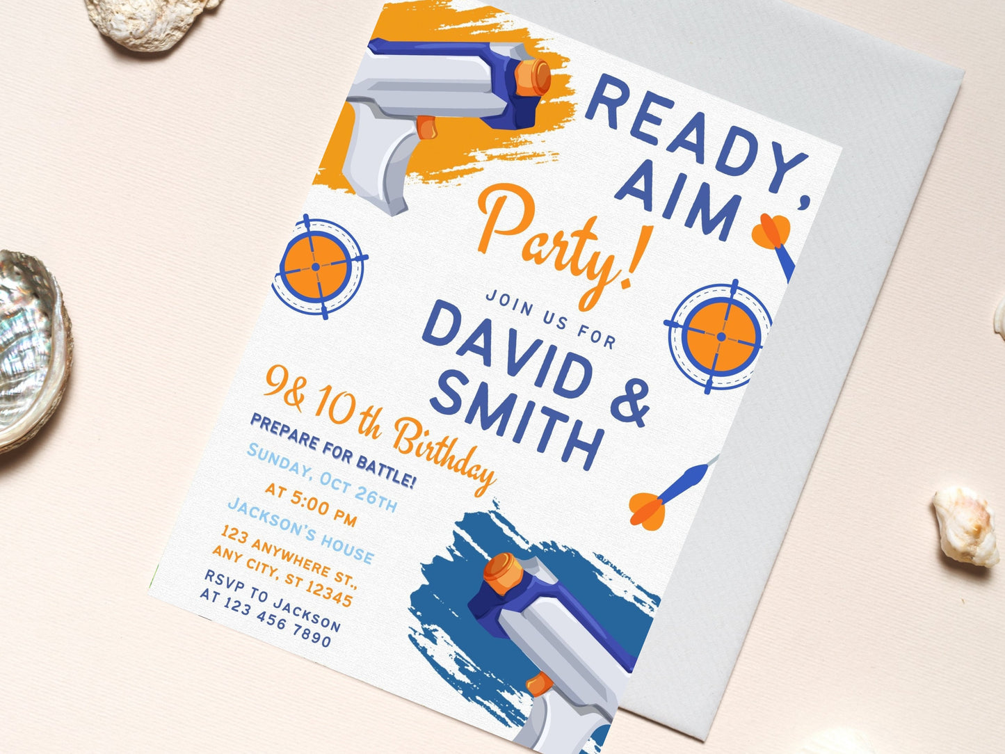 Editable Nerf Birthday Party Invitation, Canva Template
