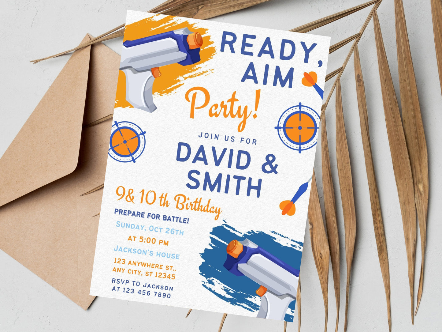 Editable Nerf Birthday Party Invitation, Canva Template