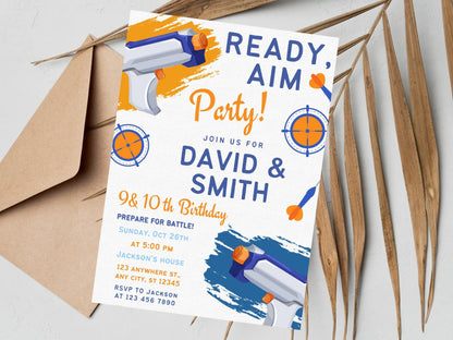 Editable Nerf Birthday Party Invitation, Canva Template