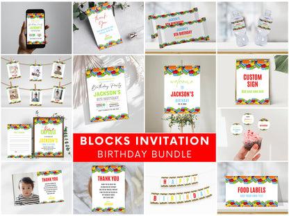 Building Block Birthday Invitation Bundle, Kids Party Decor (Digital Download)