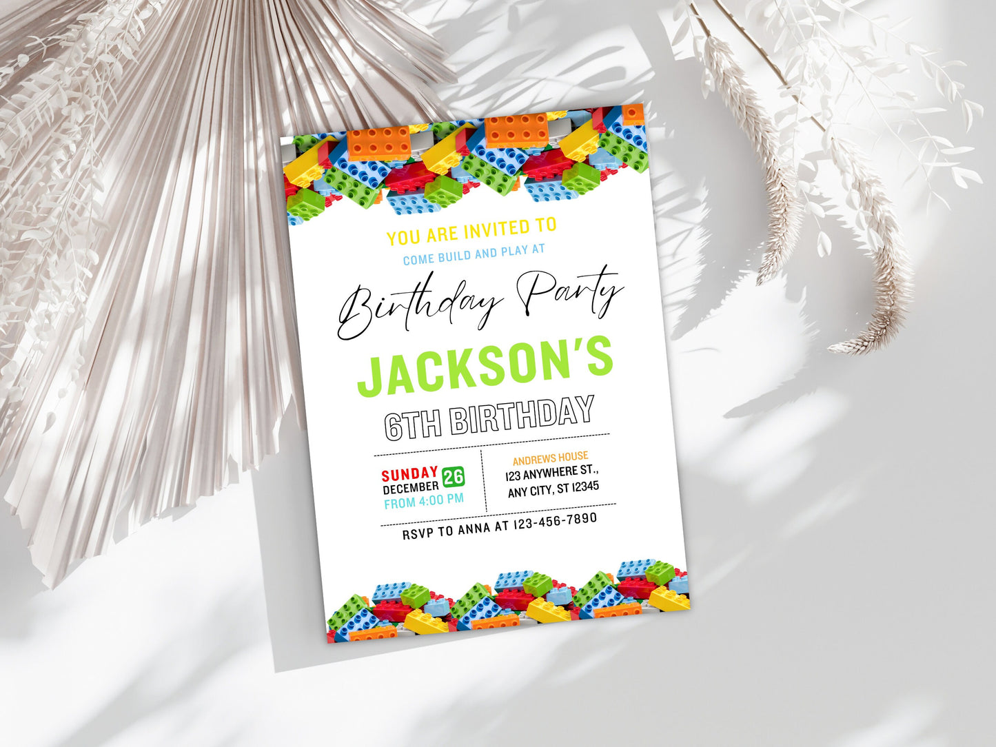 Building Block Birthday Invitation Bundle, Kids Party Decor (Digital Download)