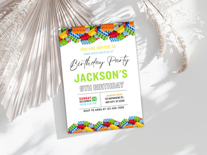 Building Block Birthday Invitation Bundle, Kids Party Decor (Digital Download)