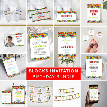 Building Blocks Birthday Party Bundle, Editable Template (Digital Download)