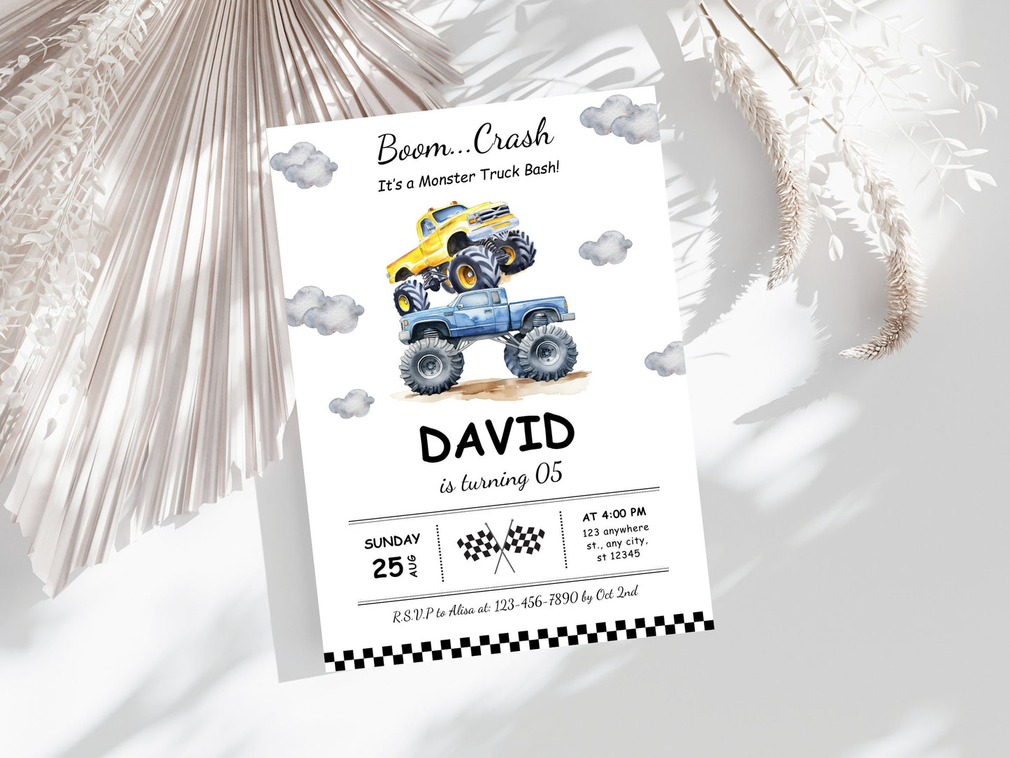 Editable Monster Truck Birthday Invitation Template, Big Wheel Party (Printable PDF)