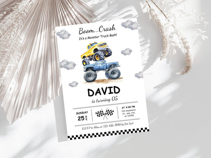 Editable Monster Truck Birthday Invitation Template, Big Wheel Party (Printable PDF)