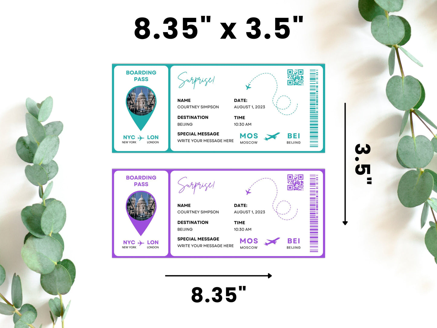 Editable Surprise Trip Boarding Pass Template, Printable Airline Ticket (Canva)