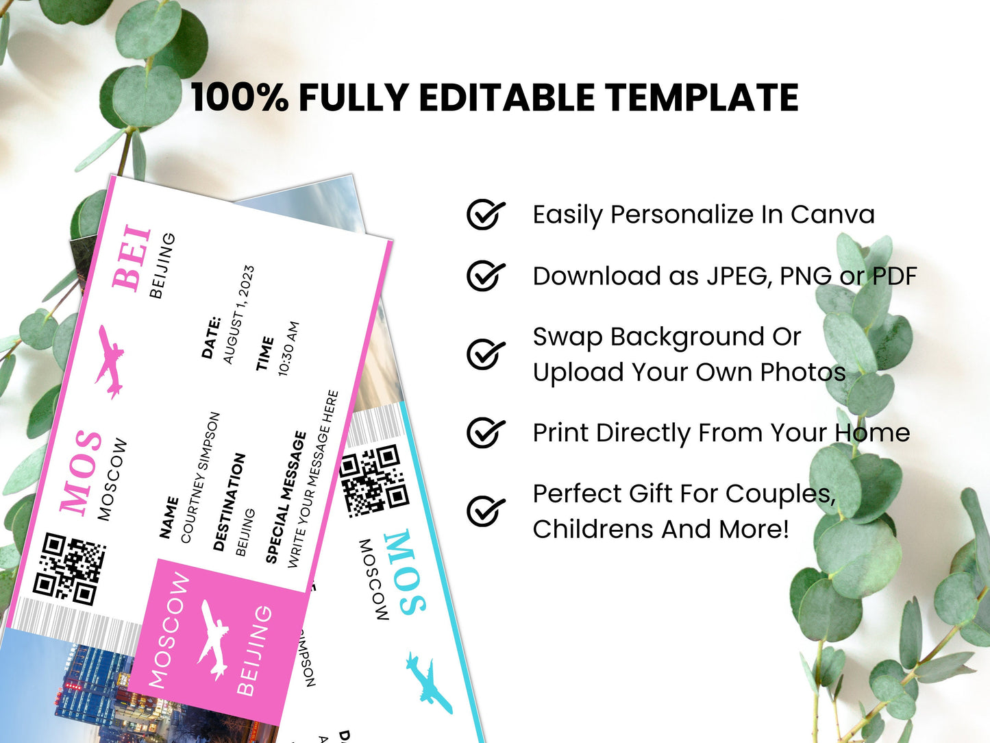 Editable Boarding Pass Template, Surprise Trip Gift (Canva)