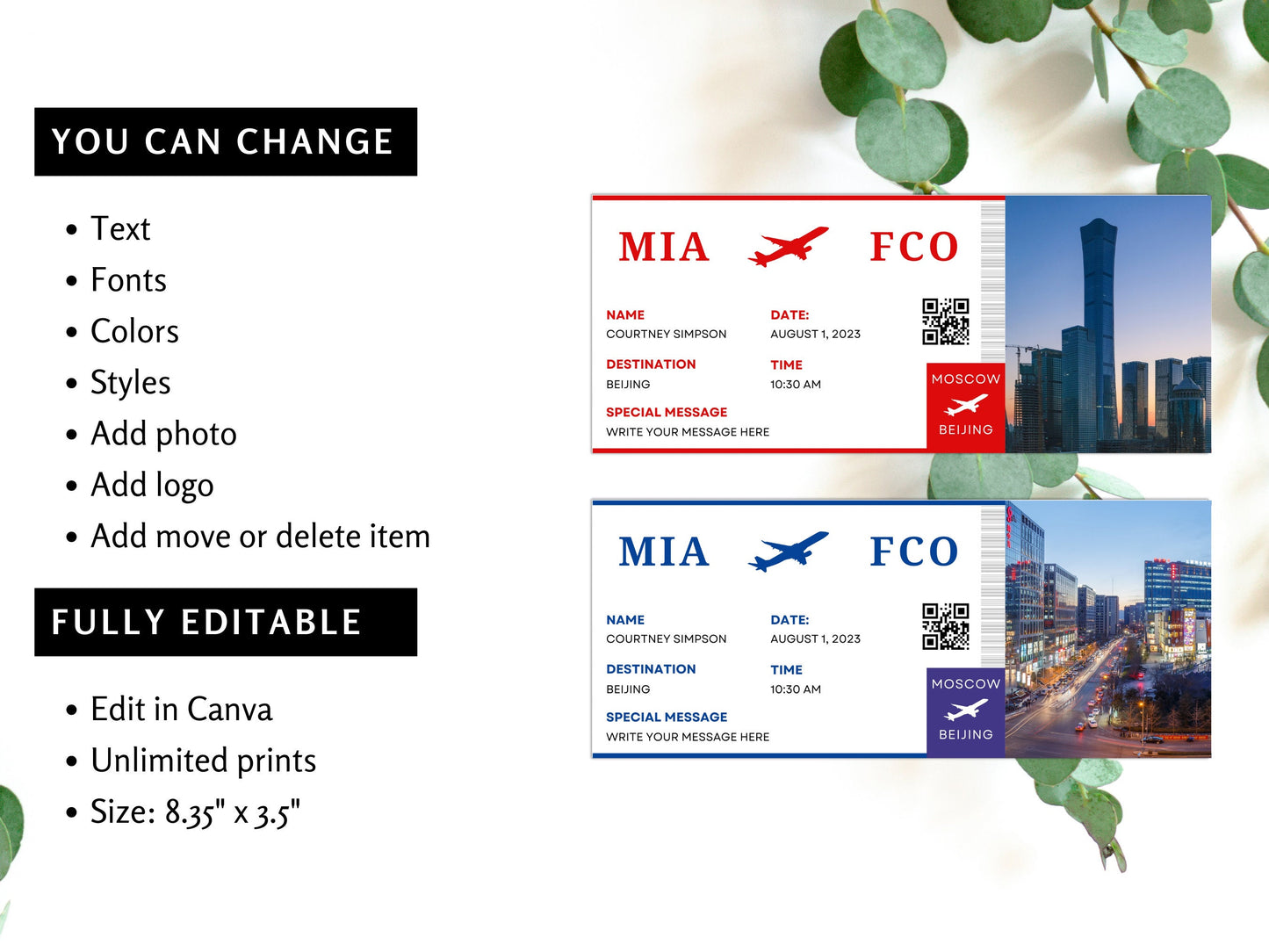 Bearbeitbare Bordkarten-Canva-Vorlage, Überraschungsreisegeschenk (Digitaler Download)