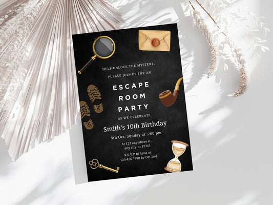Editable Escape Room Birthday Party Invitation Template (PDF)