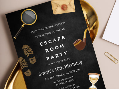 Editable Escape Room Birthday Party Invitation Template (PDF)