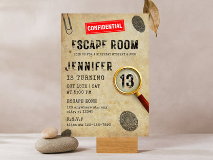 Escape Room Birthday Invitation Template, Editable Mystery Party (PDF)