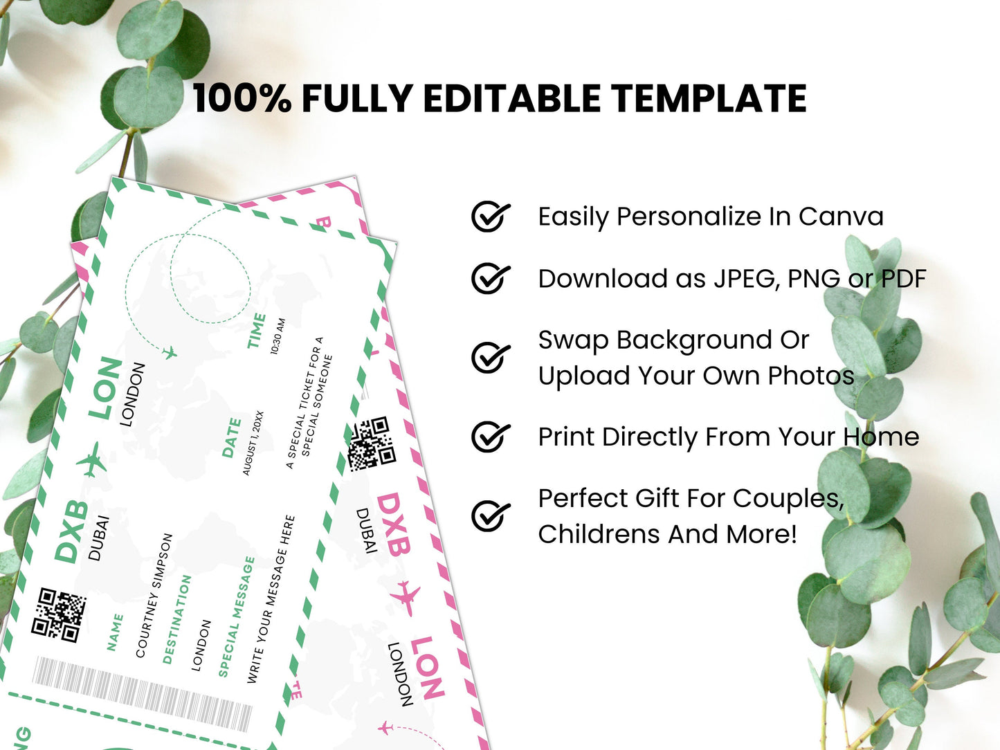 Printable Boarding Pass Template, Surprise Trip Ticket (Canva Editable)