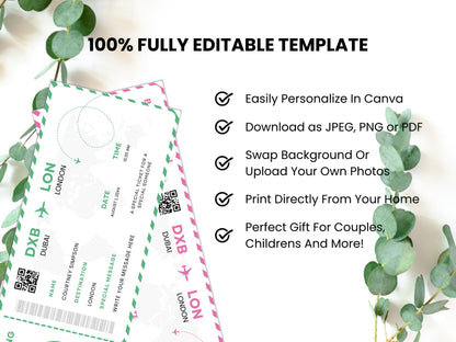 Printable Boarding Pass Template, Surprise Trip Ticket (Canva Editable)