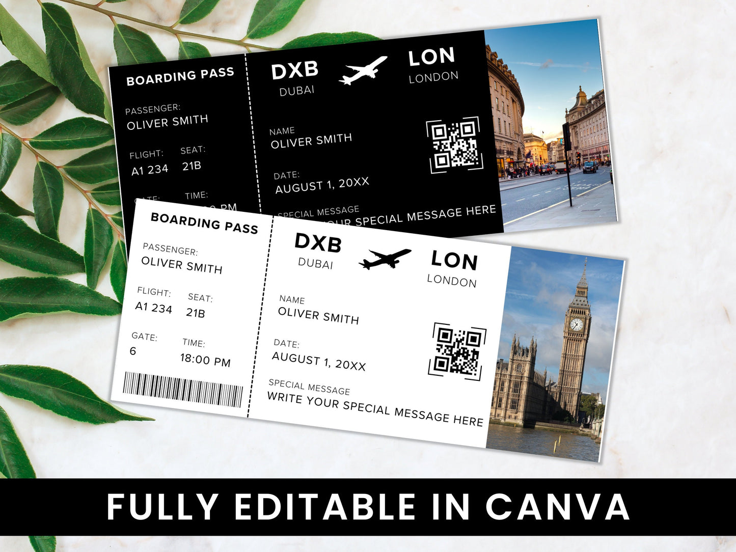 Editable Airline Ticket Boarding Pass, Surprise Trip Gift (Canva Template)