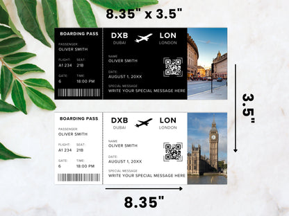 Editable Airline Ticket Boarding Pass, Surprise Trip Gift (Canva Template)