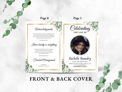 Floral Funeral Program Template, Obituary, Bi-Fold (Editable Canva)