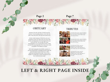 Floral Funeral Program Template, Obituary, Bi-Fold (Editable Canva Template)
