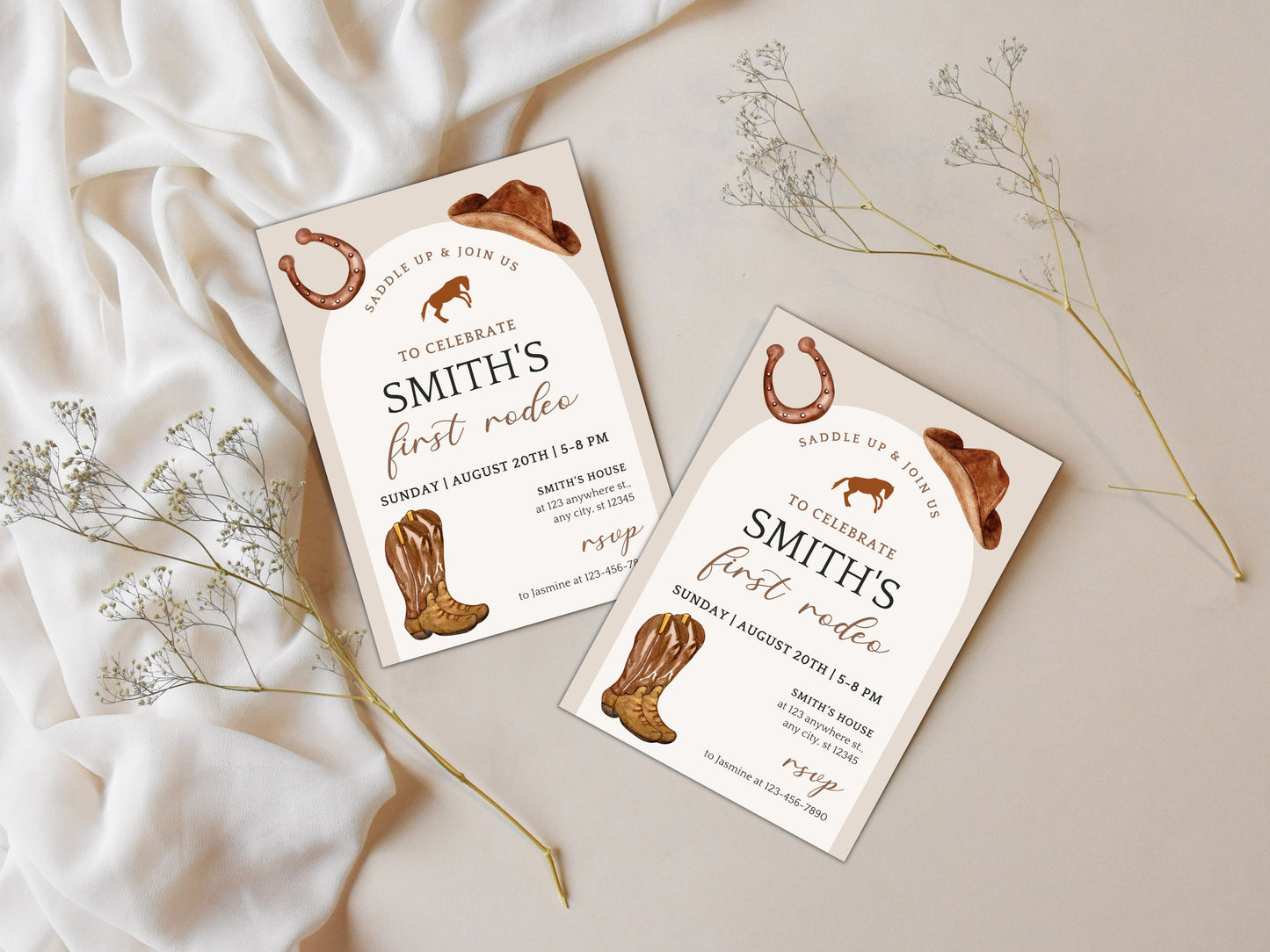 Invitation d'anniversaire modifiable pour le premier rodéo, Ranch du Sud-Ouest (Téléchargement numérique)