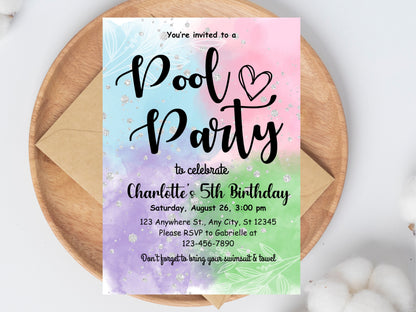 Editable Pool Party Birthday Invitation Template (PDF)