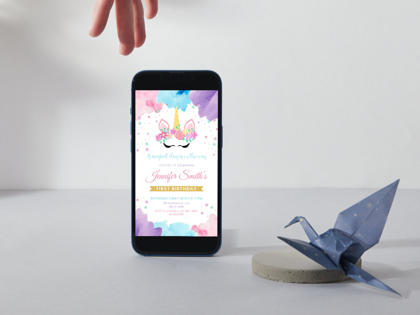 Modèle d'invitation d'anniversaire Licorne Florale, Journée Magique pour Fille (Téléchargement Numérique)