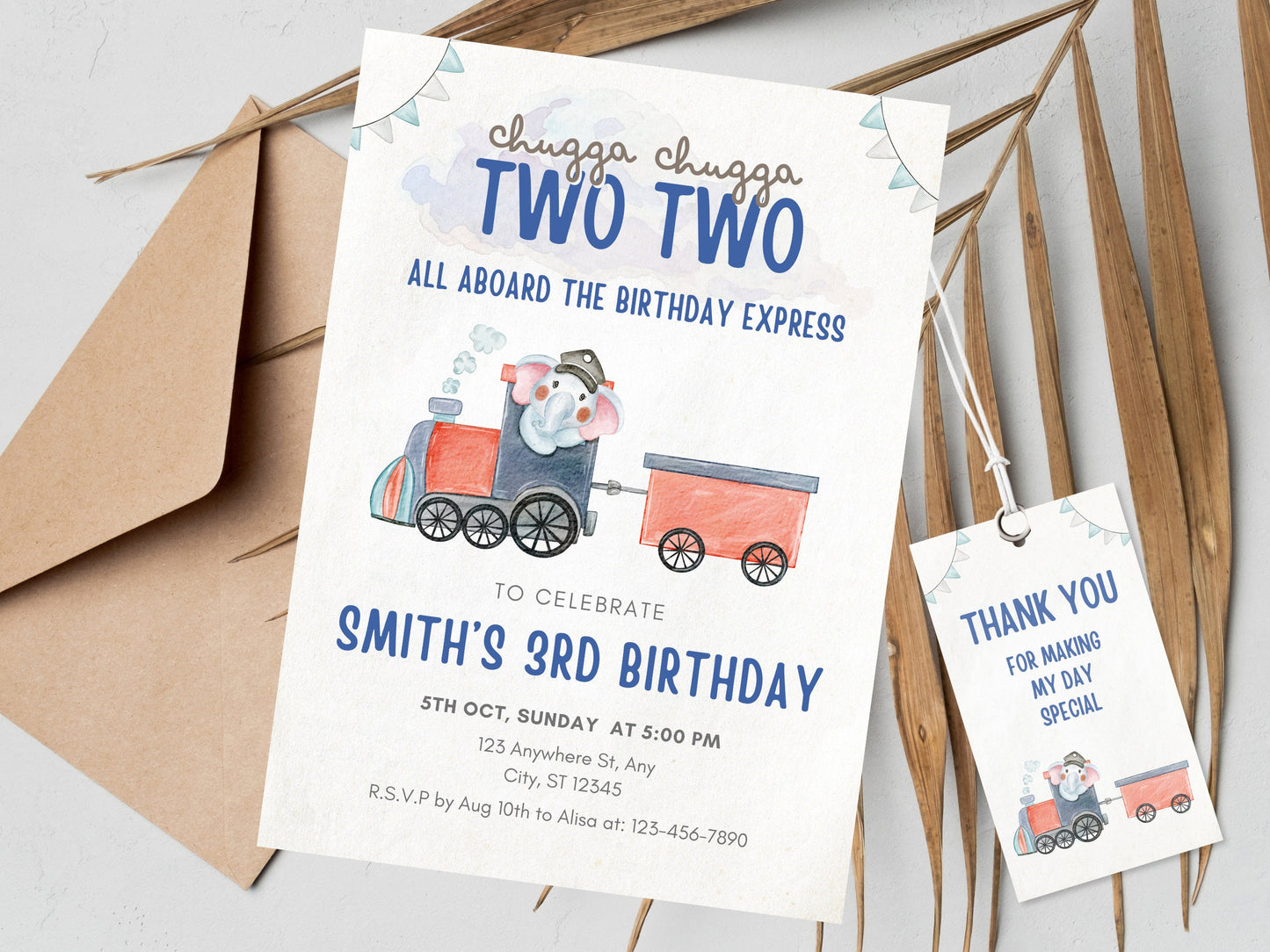 Editable Train Birthday Invitation Template, Train Second Birthday Printable Invitation, Train Party Invite Chugga Chugga Two two Birthday
