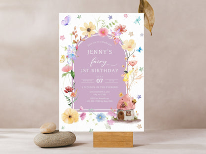 Fairy 1st Birthday Invitation Template, Blush Wildflower Garden (Digital Download)