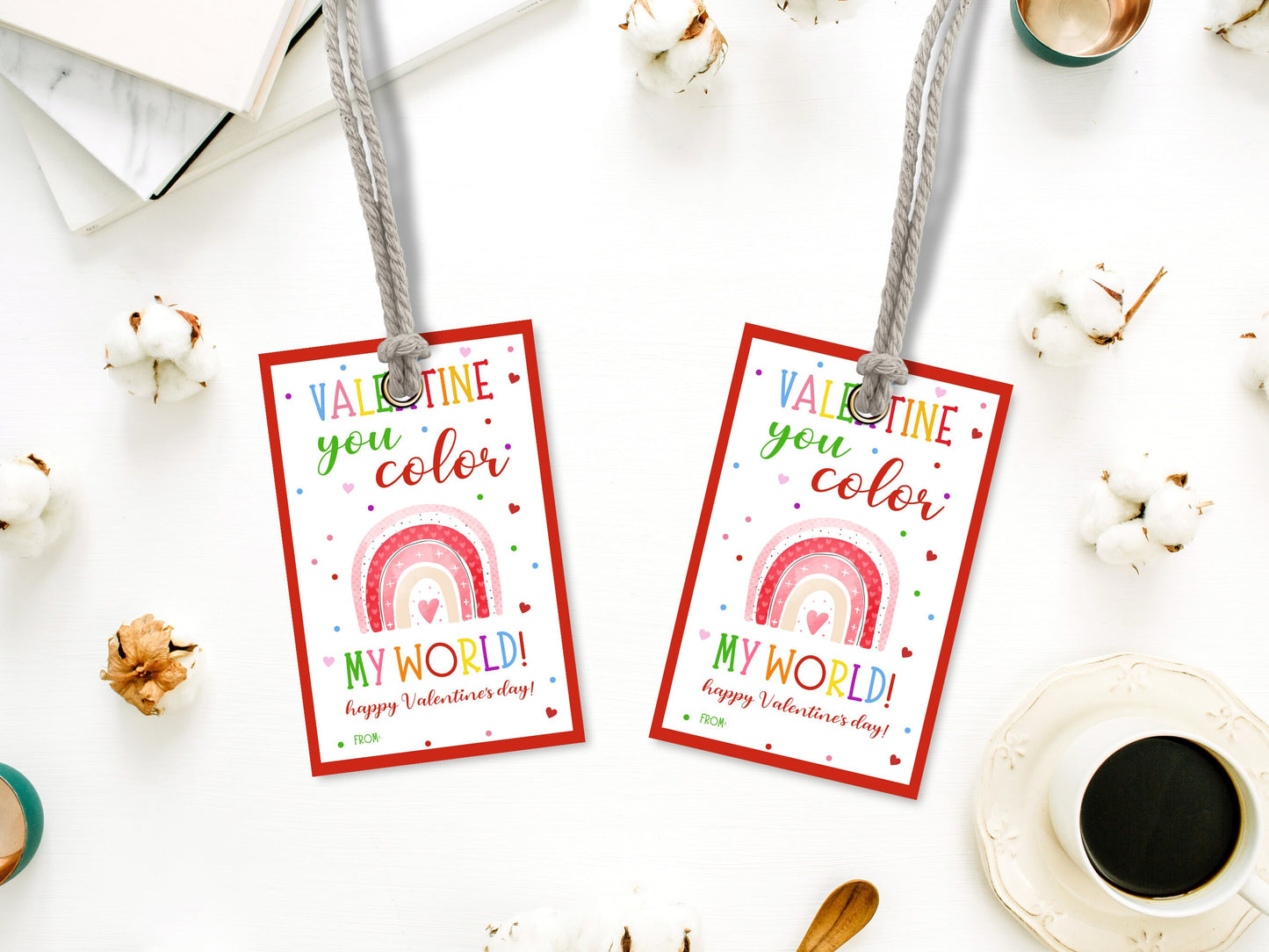 Editable Rainbow Valentine's Day Tag Template (Digital Download)