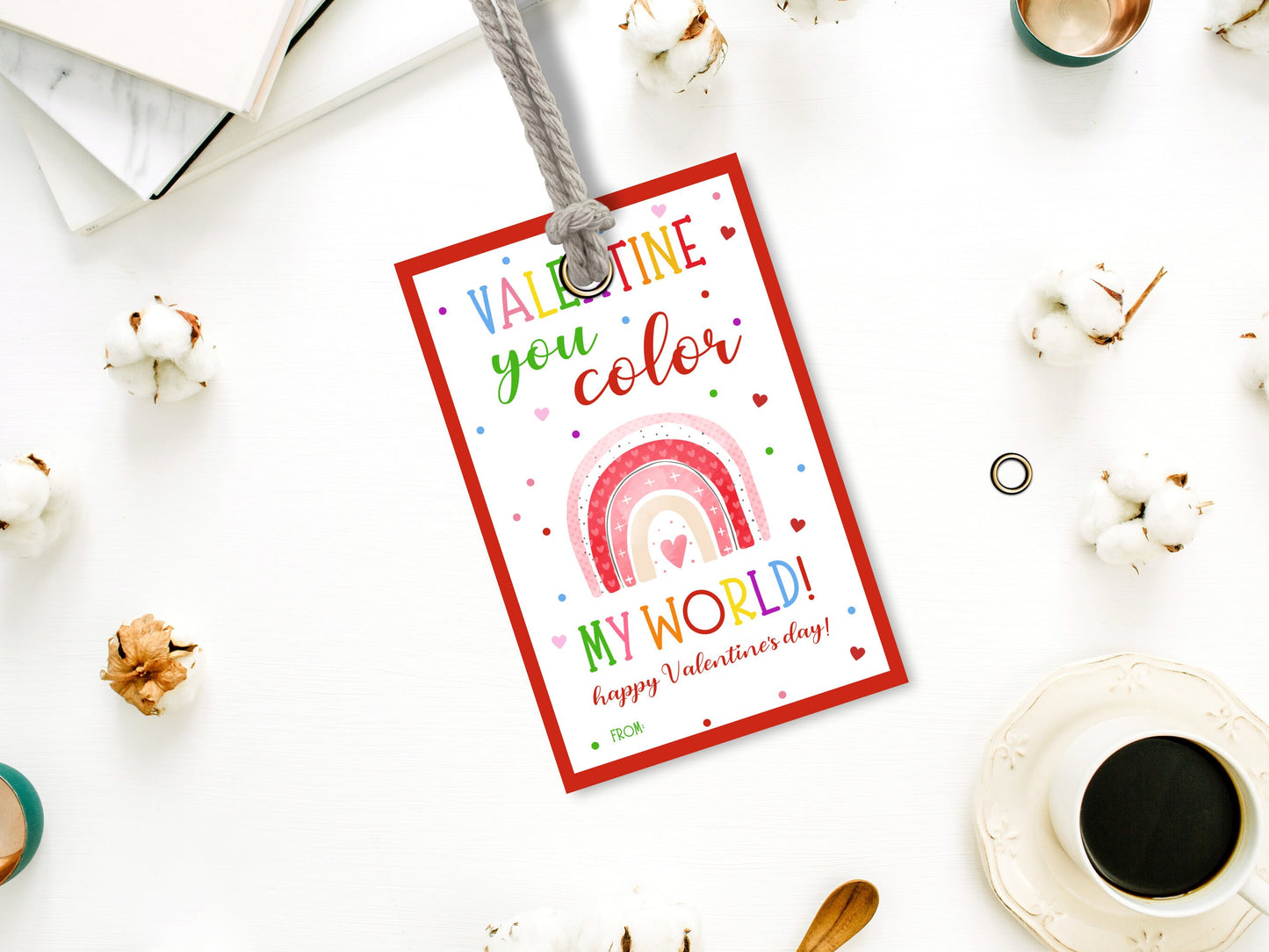 Editable Rainbow Valentine's Day Tag Template (Digital Download)