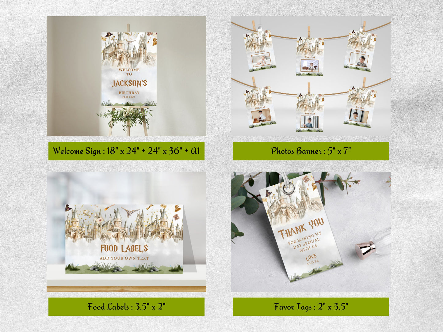 Zauberer-Geburtstagsparty-Set, bearbeitbare Einladung, Dekoration für die Zauberschule (Digitaler Download)