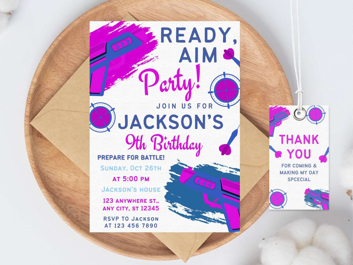 Editable Nerf Birthday Party Invitation, Canva Template (Instant Download)