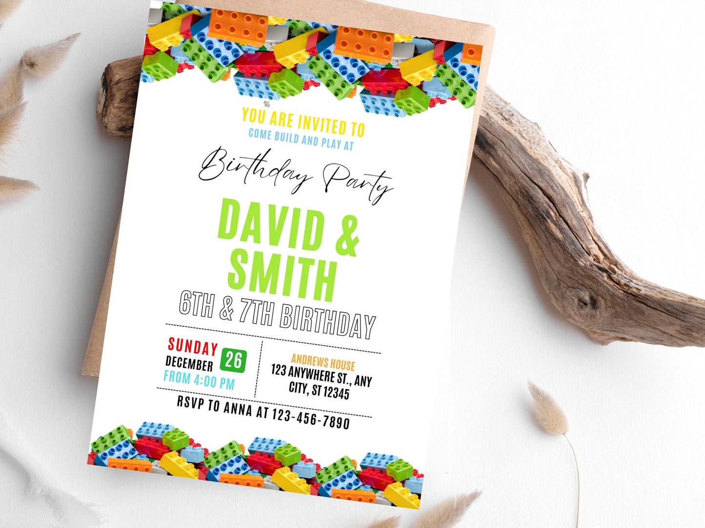 Building Blocks Birthday Invitation, Kids Party, Editable Canva Template (Digital Download)