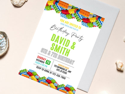 Building Blocks Birthday Invitation, Kids Party, Editable Canva Template (Digital Download)