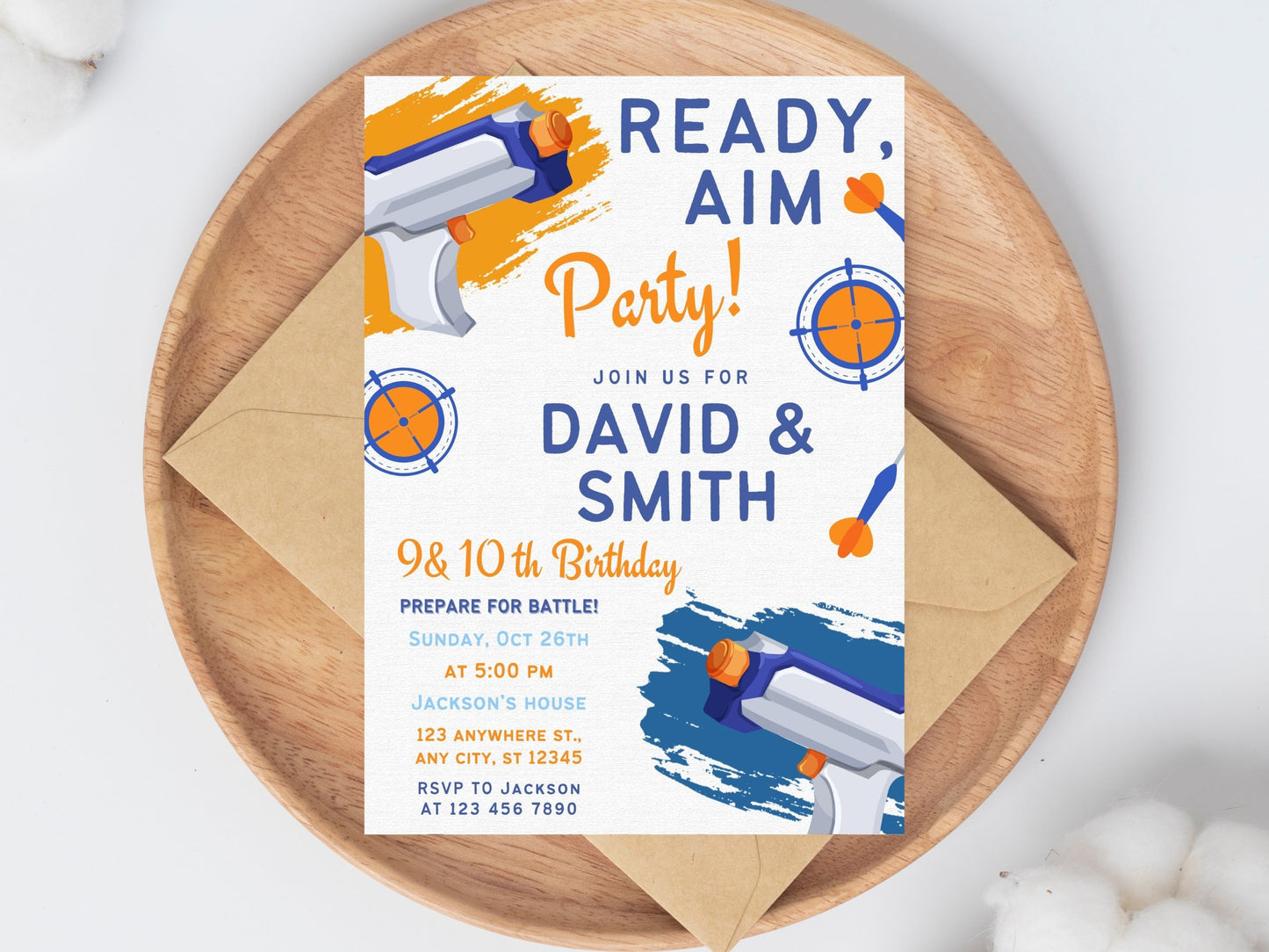 Editable Nerf Birthday Party Invitation, Canva Template
