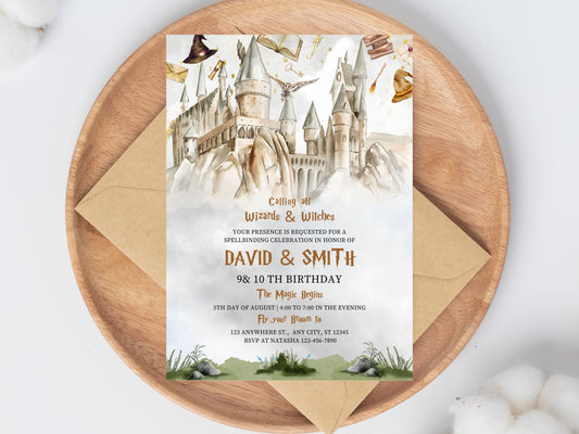Wizard Birthday Invitation, Magical School Party (Editable Canva Template)