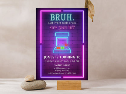 Editable Neon Arcade Birthday Invitation Template (Digital Download)