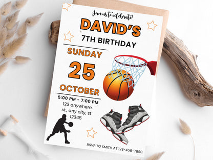 Basketball Birthday Invitation Template, Editable Sports Invite (Digital Download)
