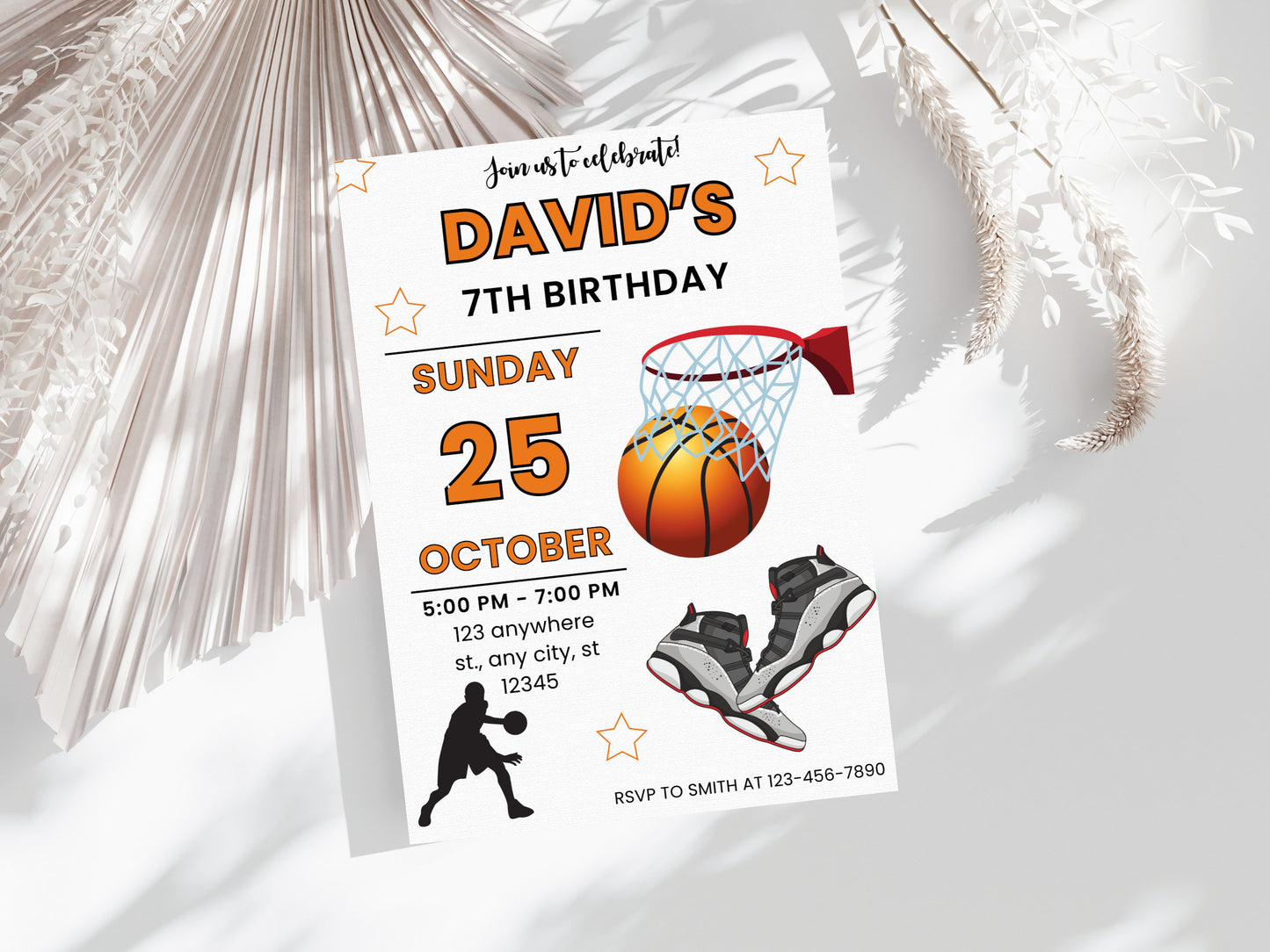 Basketball Birthday Invitation Template, Editable Sports Invite (Digital Download)