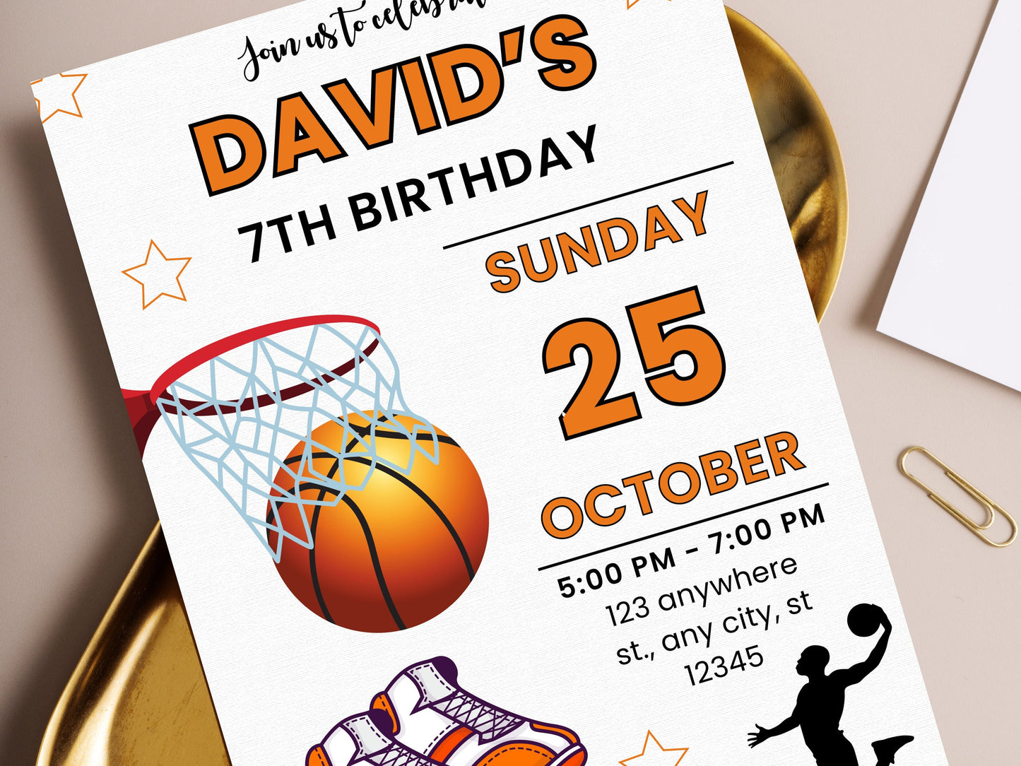 Basketball-Geburtstagseinladung, bearbeitbare Sporteinladung (Digitaler Download)