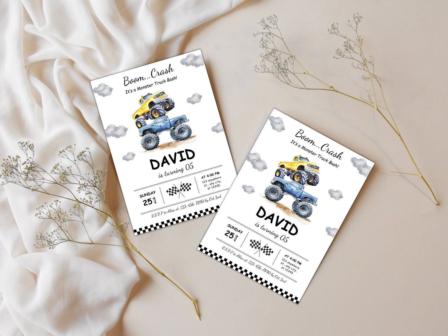 Editable Monster Truck Birthday Invitation Template, Big Wheel Party (Printable PDF)