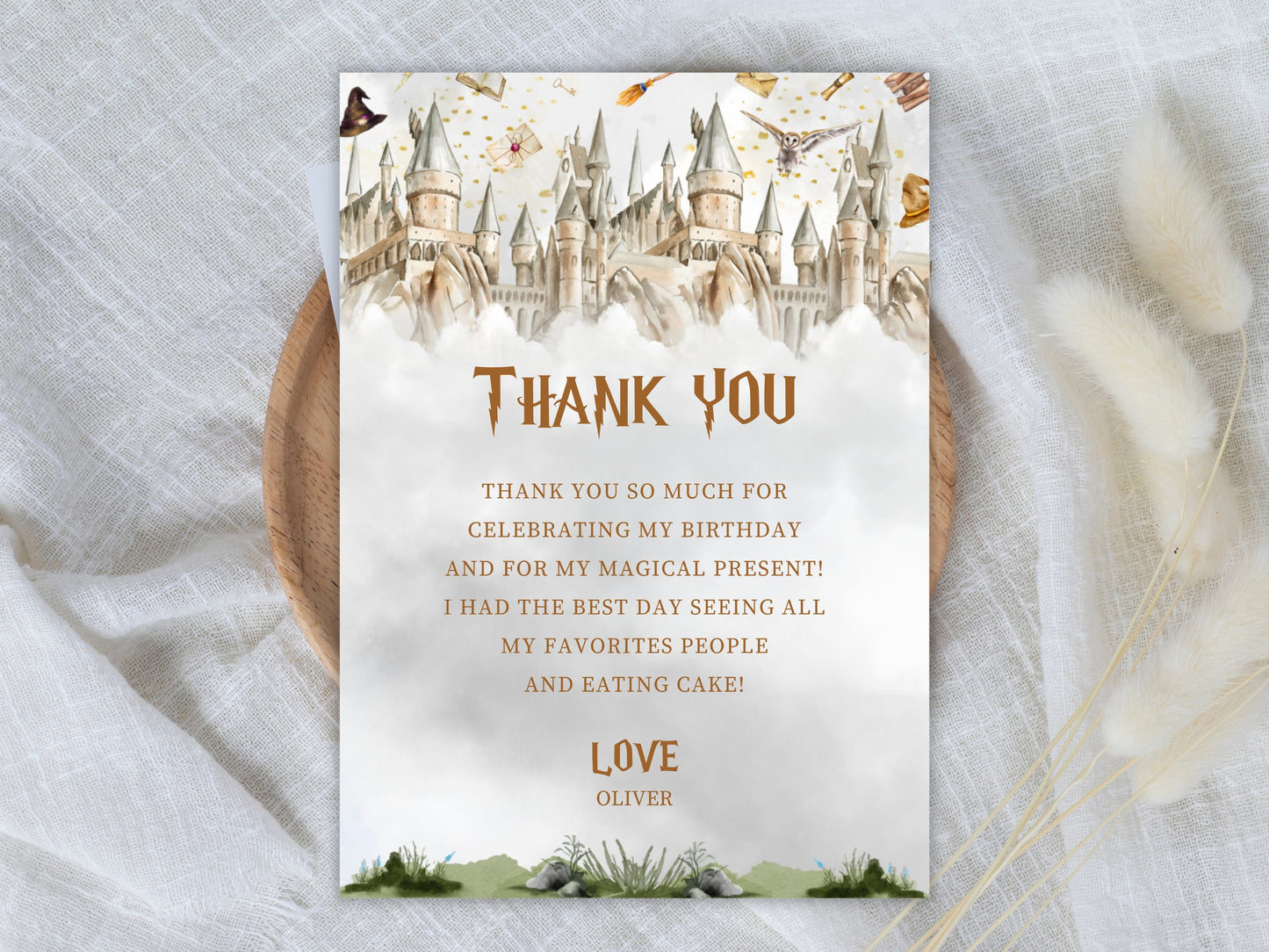 Carte de remerciement d'anniversaire de sorcier modifiable (téléchargement numérique)