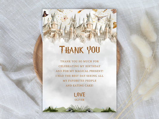 Bearbeitbare Zauberer-Geburtstags-Dankeskarte (Digitaler Download)